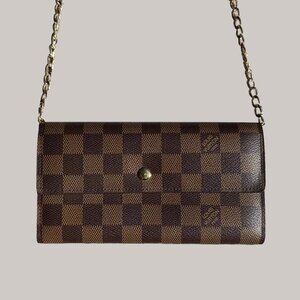 Louis Vuitton Damier Ebene Wallet with Gold Chain